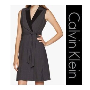 Calvin Klein Gray Black Career Minimalist Sleeveless Wrap Dress Size 14